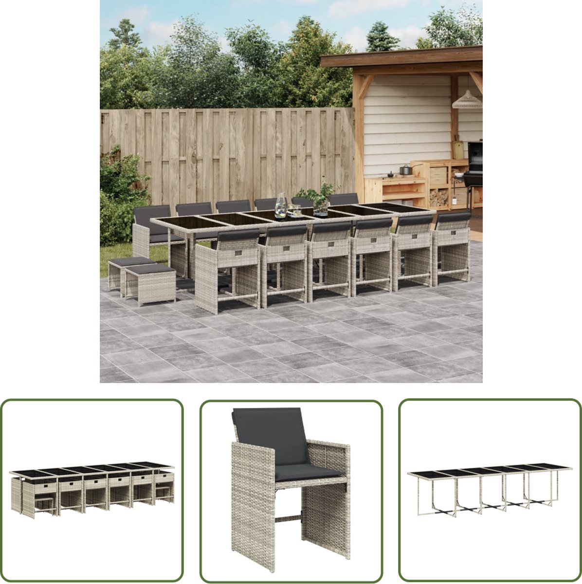 Tuinset met poly rattan lichtgrijs design en kussens - Buitendecoratie.
