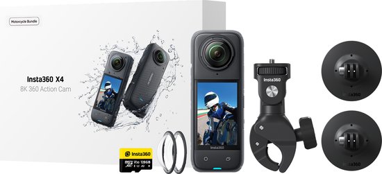Insta360 X4 - Actioncam - 360 graden-camera - 8K - Motor bundel - Met handlebar clamp en lens cap