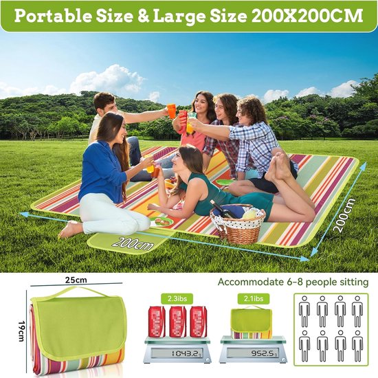 Waterdichte picknickdeken, 280 x 300 cm, ultralicht, draagbaar