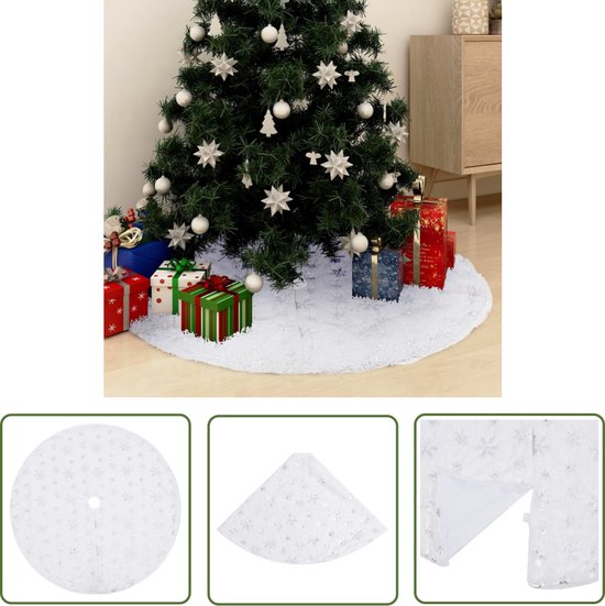 vidaXL Kerst Decoratie - Kerstboomrok - Kerstboomrok luxe 90 cm kunstvacht wit - Kerstboom Accessoire - Kunstleder - Kerstboomhoes