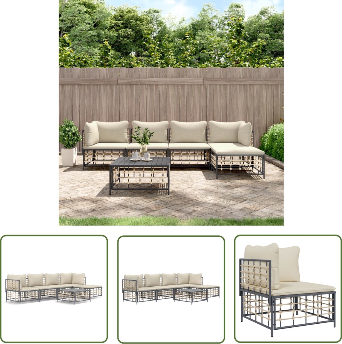 The Living Store Loungeset Modern - Antraciet - Poly rattan - 72 x 72 x 66 cm (B x D x H) - Weerbestendig
