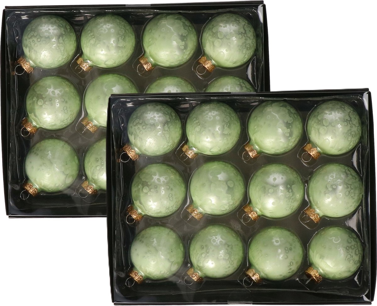 Groene glazen kerstballen met ice finish - 24 stuks - 6 cm.