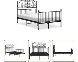 vidaXL Zwarte Bedpost - Metalen Bed Frame - Bedframe metaal zwart 120x200 cm - Tweepersoons Bed - Boxspring Bed - Slaapcomfort
