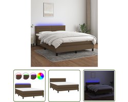vidaXL Donkere Bruine Boxspring - Boxspring - Boxspring met matras en LED stof donkerbruin 140x190 cm - Led Boxspring - Boxspring Set - Pocketveer Matras