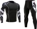 Ensemble de sport noir : haut à manches graphiques et legging assorti.
