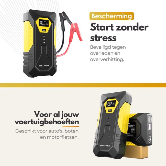 Strex 12V Jumpstarter voor Auto - 1000A / 18.000 mAh - 4-in-1 Starthulp met Powerbank, LED Zaklamp en SOS Noodlicht - In Opbergkoffer kopen? | | Jumpstarters voor voertuigen