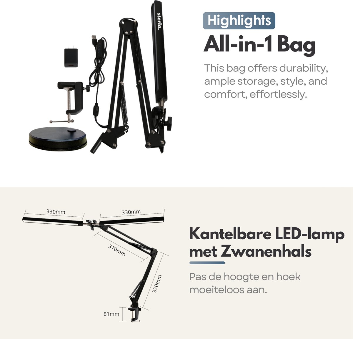 Sterla 2in1 Verstelbare LED Bureaulamp - 3 Lichtstanden thumbnail 4