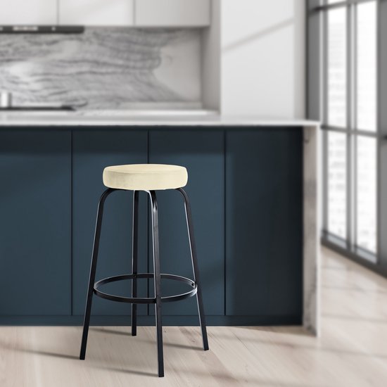 Tabouret de bar CLP Kamari - avec structure en métal - avec repose-pieds - crème