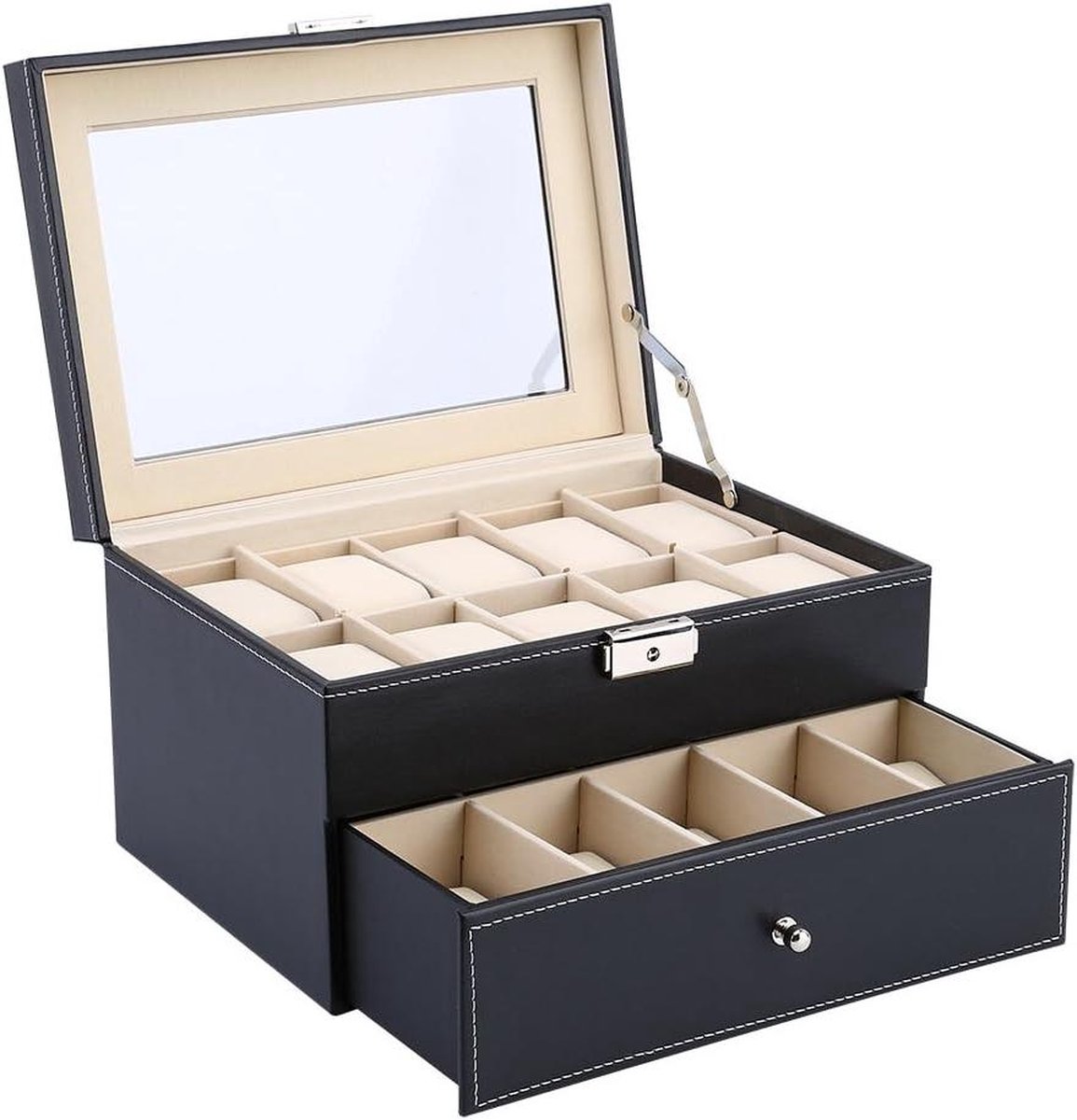 Horlogedoos - 20 roosters - horloges organizer - PU lederen - sieraden vitrine - fluwelen binnenvoering - sieradencollectie - polshorloge box - 283 x 203 x 166 cm