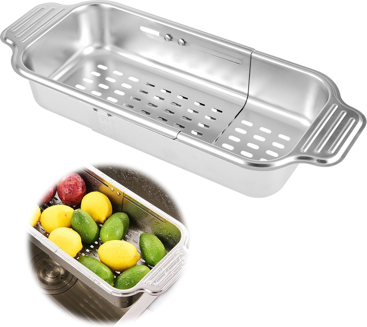 Goedkoopste JGS ® Roestvrijstalen Uittrekbare Keukenorganizer en Vergiet voor Groenten en Fruit