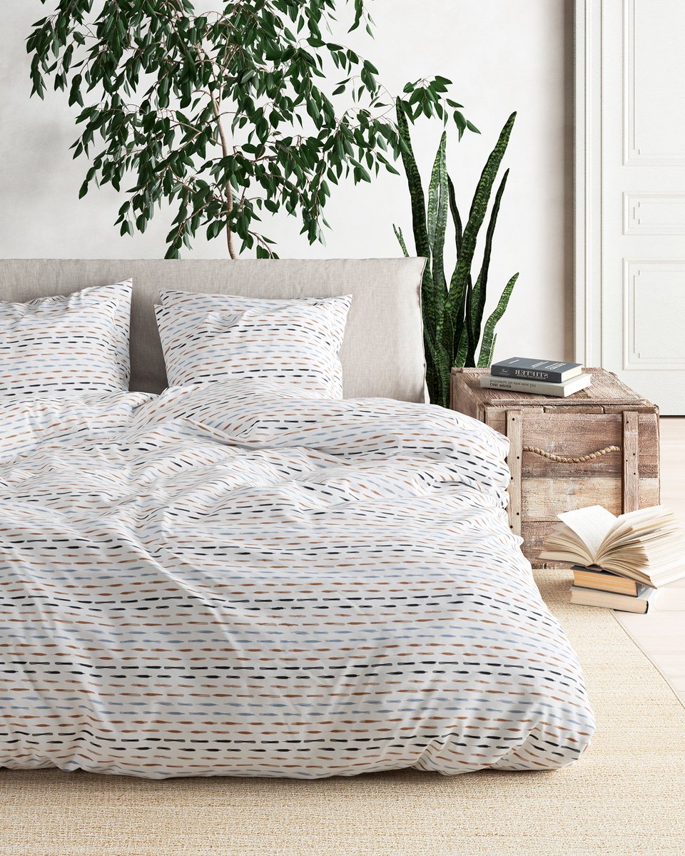 Mistral Home - DEKBEDOVERTREK - recycled katoen renforcé - 200 x 200 cm + 2x 65 x 65 cm - tweepersoons - strepen - wit- Duurzaam