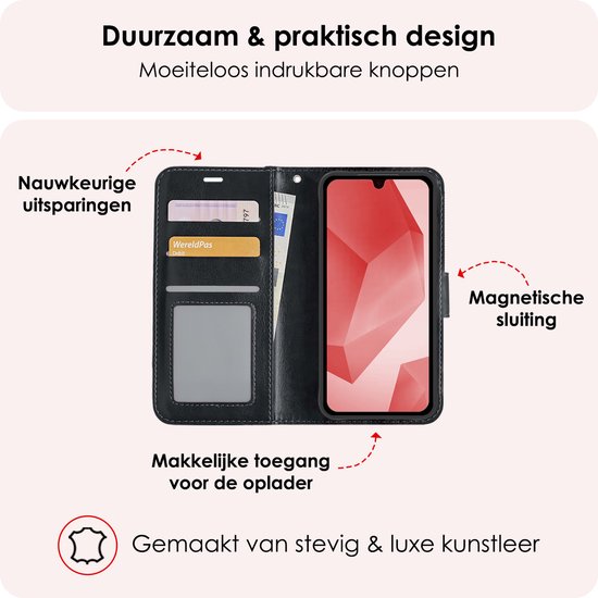 Étui adapté pour Samsung A16 Case Book Case Cover Flip Cover Wallet Bookcase - Zwart