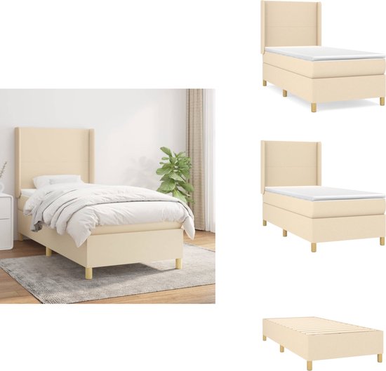 vidaXL Boxspring - Boxsprings - Bed - Slaapmeubel - Boxspring met matras stof crèmekleurig 90x190 cm