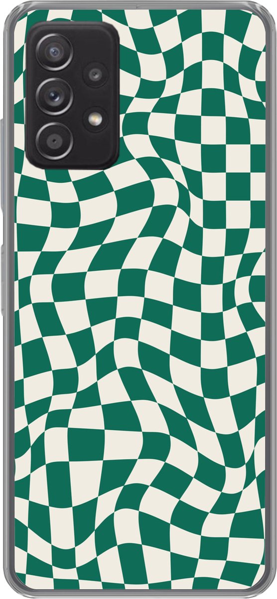 Telefoonhoesje Geschikt voor Samsung Galaxy A53 5G hoesje - Golvende vakjes - Groen - Wit - Abstract - Siliconen Telefoonhoesje Telefoonhoesje