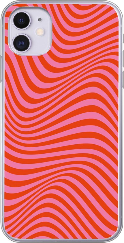 Coque de téléphone compatible avec iPhone 11 - Motif ondulé - Rouge - Rose - Lignes - Coque en Siliconen