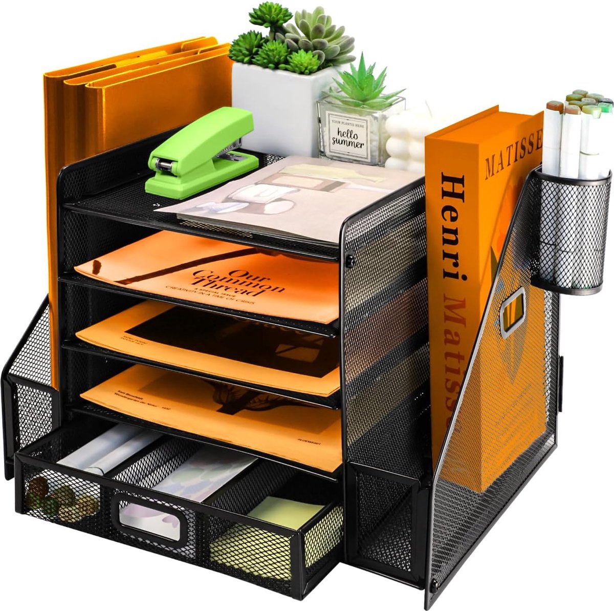 JGS ® Multifunctionele Metalen Bureau Organisator met 5 Etages en Lade voor Documenten