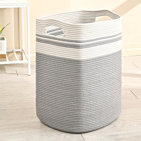 OrganiHaus Zwarte wasmand, geweven touwmand voor wasgoed, speelgoed en dekens - 38x45cm