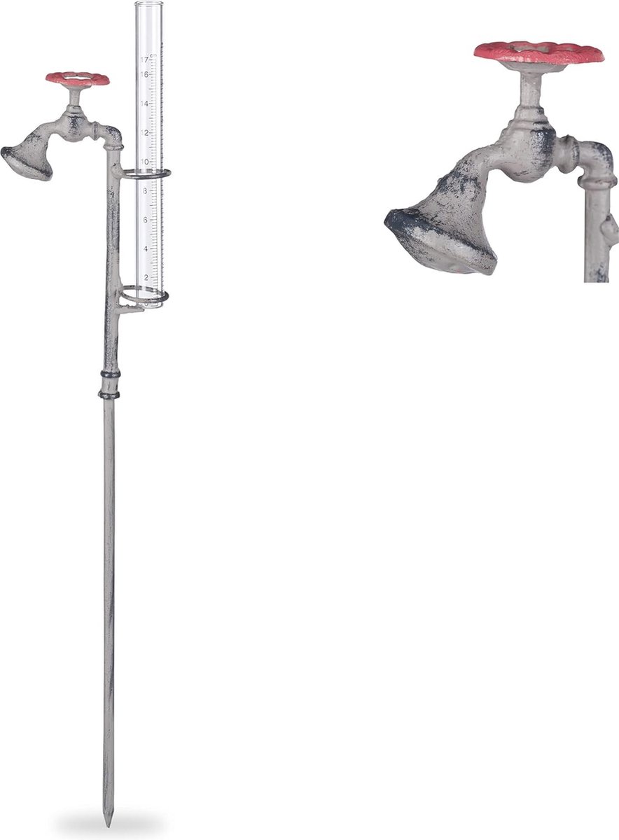 Decoratieve regenmeter met grondpin - Vintage waterkraan design, 17 cm, weerbestendig