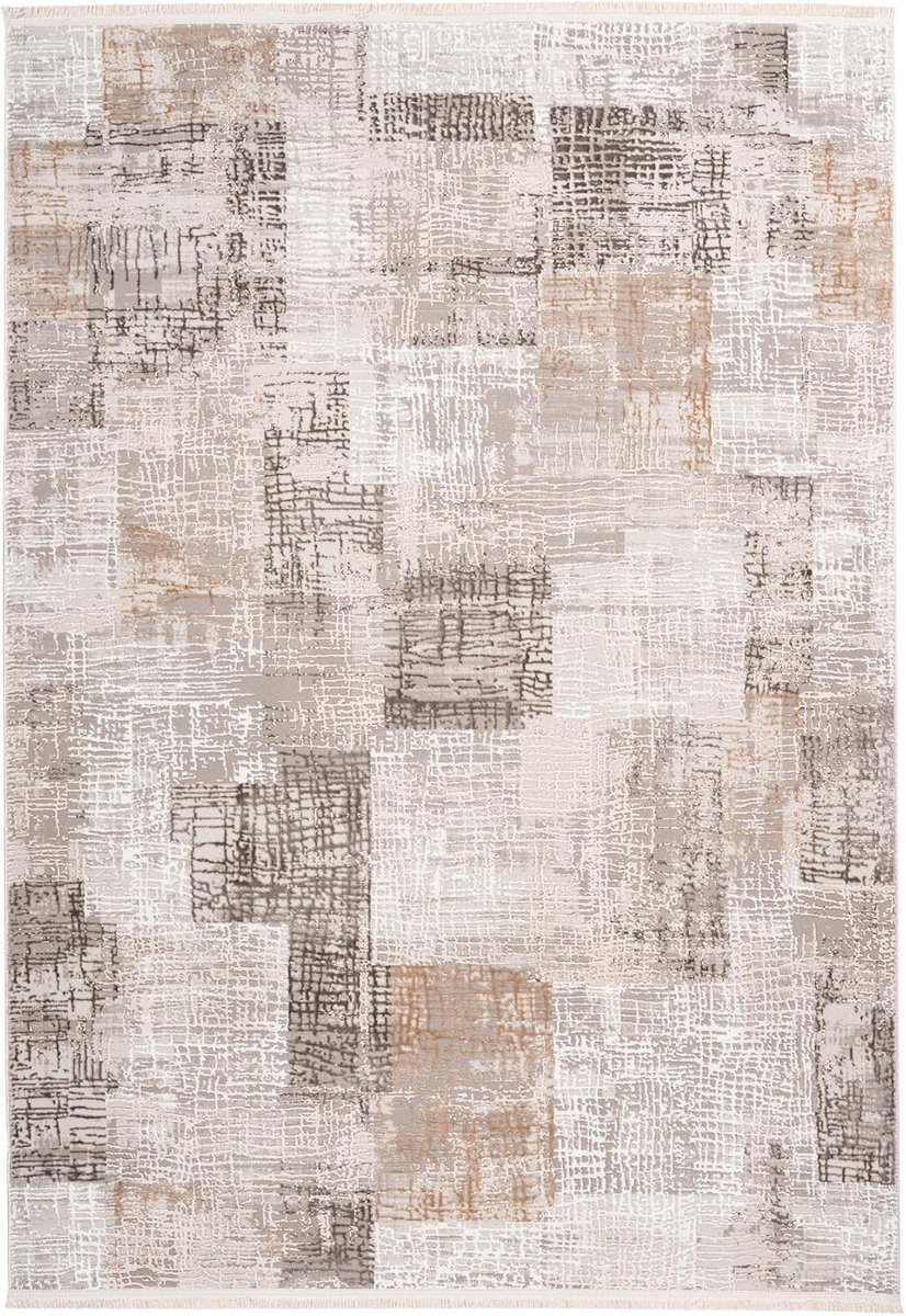 Vloerkleed laagpolig vintage met ruitpatroon used look modern pastel woonkamer slaapkamer eetkamer kantoor beige bruin grijs turquoise afmetingen: 80 x 150 cm