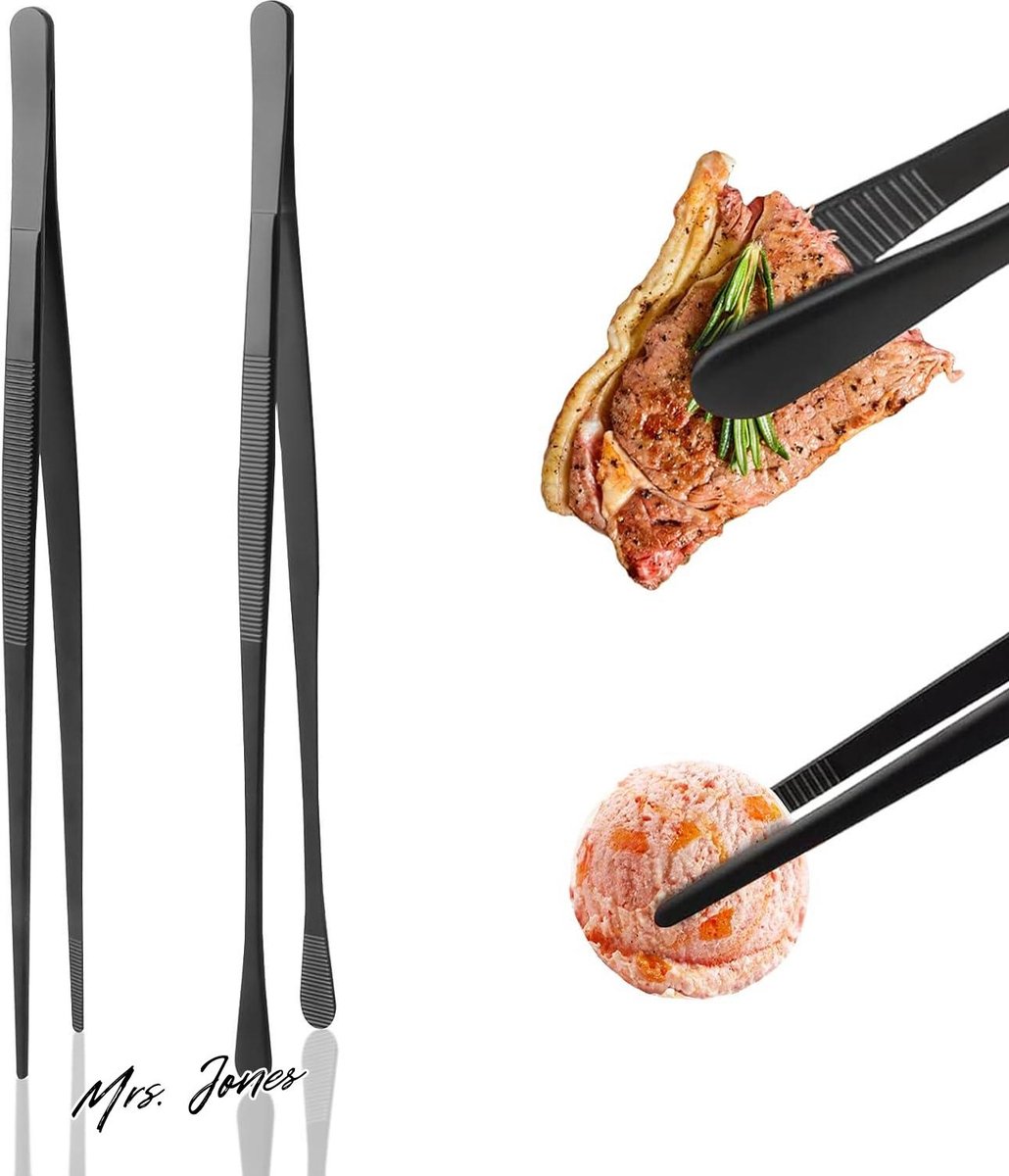 Mrs. Jones 30-cm-lange kooktang pincet keuken plat puntig professionele tang roestvrij staal set vleestang grillpincet spaghetti tang .