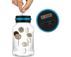 Digitale spaarpot met munten teller - Geschikt voor euro munten - 1,8 L - Transparant - Digitale muntenteller - Blauw
