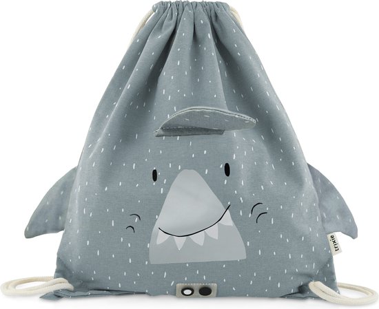 Trixie Zwemtas - Mr. Shark - Gymtas voor kinderen - Waterafstotend - Turnzak met trekkoord - Voor jongens en meisjes - Grijs - Haai