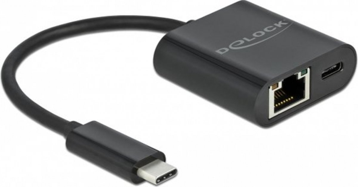 USB Type-C-adapter naar Gigabit LAN 10/100/1000 Mbps met Power Delivery Port Black