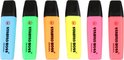 Zes STABILO BOSS ORIGINAL markeerstiften: lichtblauw, groen, oranje, geel, roze, rood.