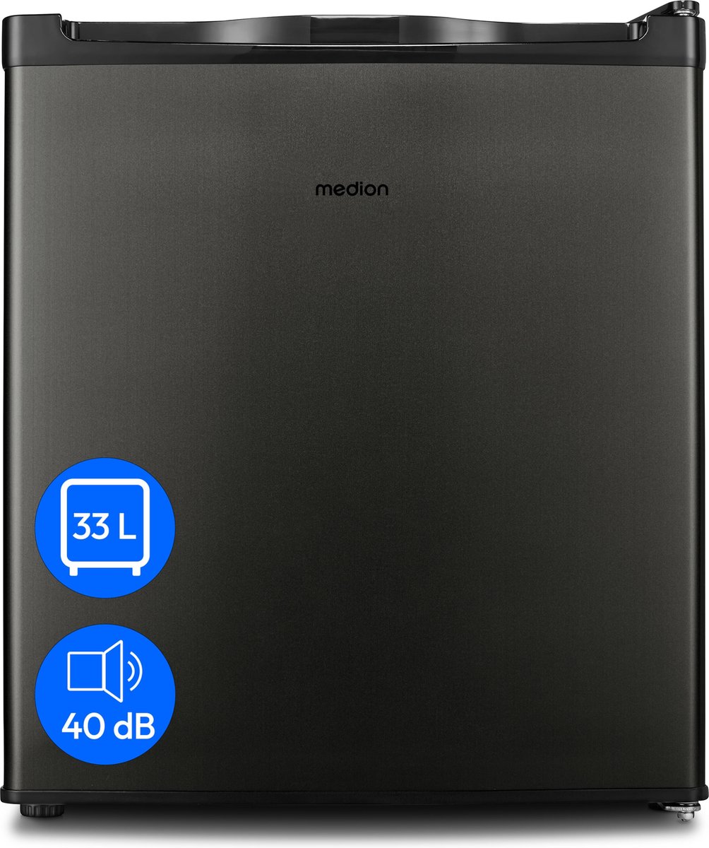MEDION Mini Gefrierschrank (33 Liter Nutzinhalt, 51cm hoch, höhenverstellbare Füße, Griffmulde, manuelle Temperatureinstellung, Stern-Einstufung 4 Sterne, MD37675) grau