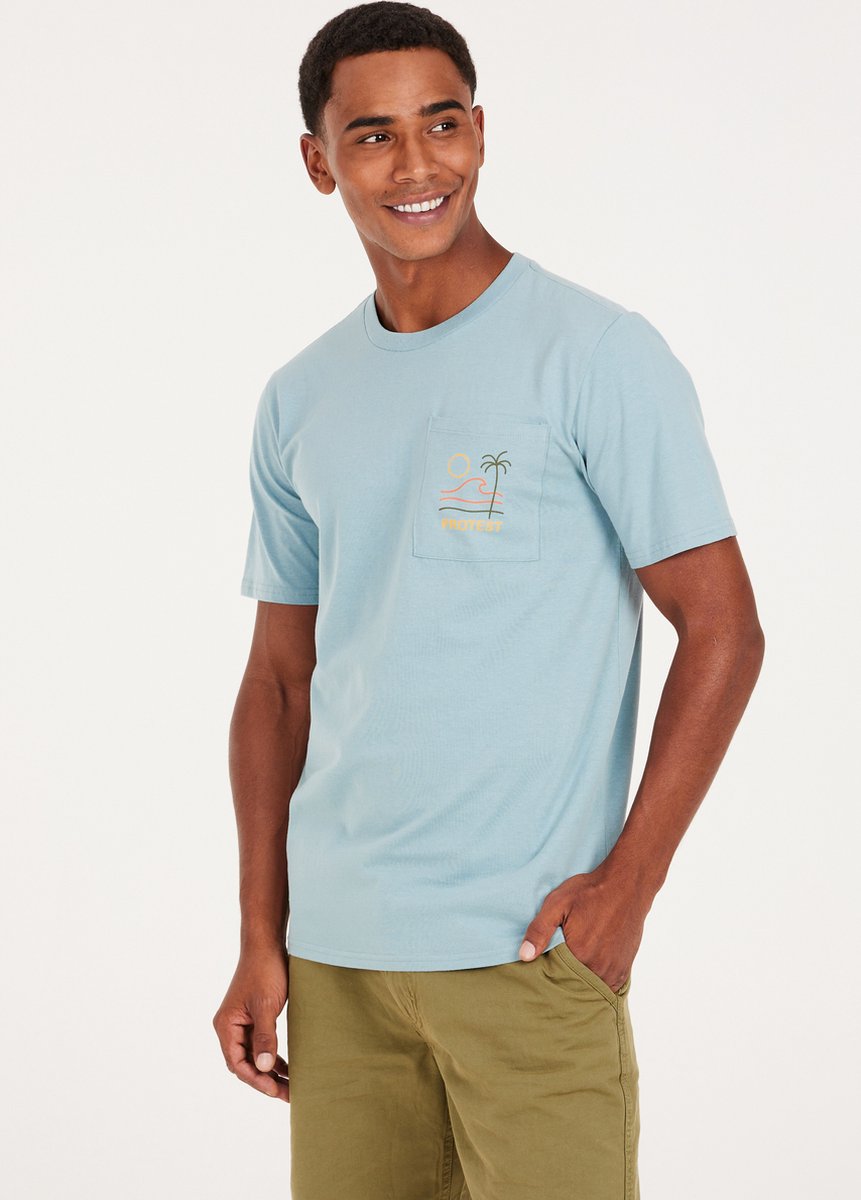 Protest Prtaston – T shirt Heren – Korte mouwen – Ronde hals – Tourmaline Blauw