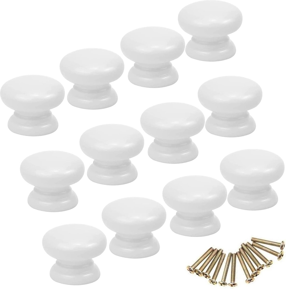 12 Stuks Witte Houten Knoppen Ronde Meubelknoppen voor Deuren en Lades Diameter 33mm