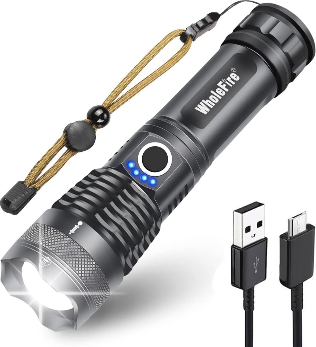 Superheldere LED-zaklamp 10000 lumen - Oplaadbaar, Waterdicht en Duurzaam voor Buitenactiviteiten