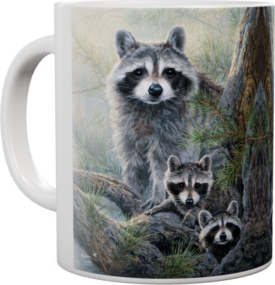 Foto: Wasbeer raccoon family portrait mok 440ml 440