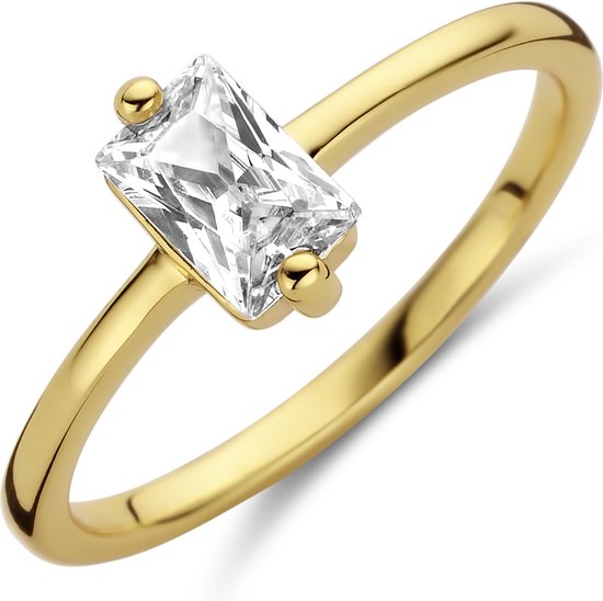 New Bling 9NB-0604-54 Zilveren Ring Dames - Zirkonia - Chaton - Baguette - 6 mm - Maat 54 - Goudkleurig
