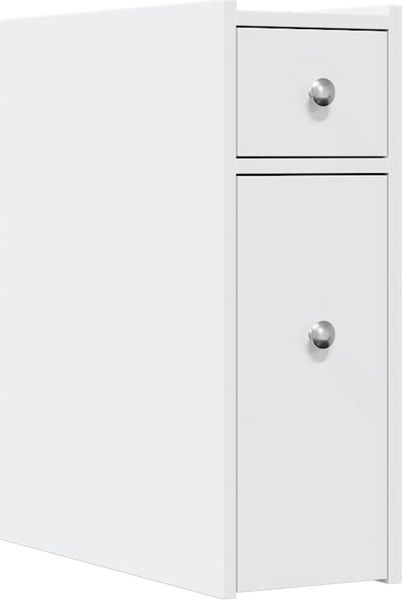 vidaXL - Badkamerkast - smal - met - wielen - bewerkt - hout - wit