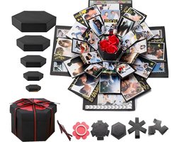 Creatieve Verrassingsdoos Explosiedoos DIY Gift Scrapbook en Fotoalbum voor Verjaardag en Valentijn - Bruiloft - Gepersonaliseerd Cadeau voor Vrouw en Vriendin - Zwart Geschenkdoos