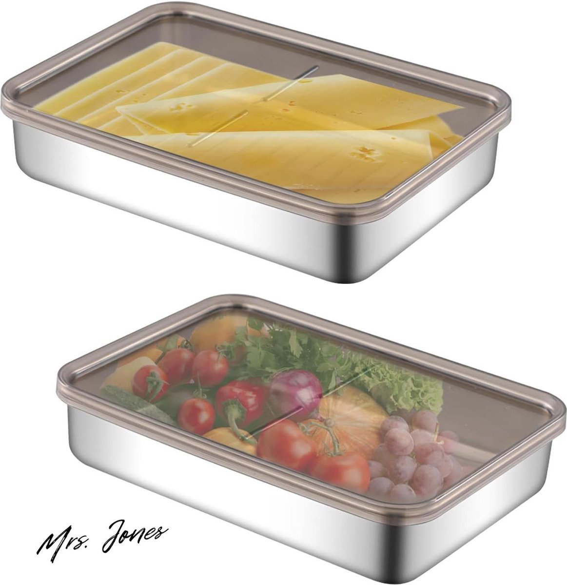 Mrs. Jones 2 stuks kaascontainer voedselopslag luchtdichte vleesopslagcontainers voor koelkast vaatwasser. .