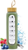 Innovaland Glazen Motivatie waterfles 1 liter - met fruitfilter - drinkfles - drinkbus - motivatiefles - voor volwassenen en kinderen - drinkflessen - Waterfles met tijdmarkering - BPA vrij - Glas
