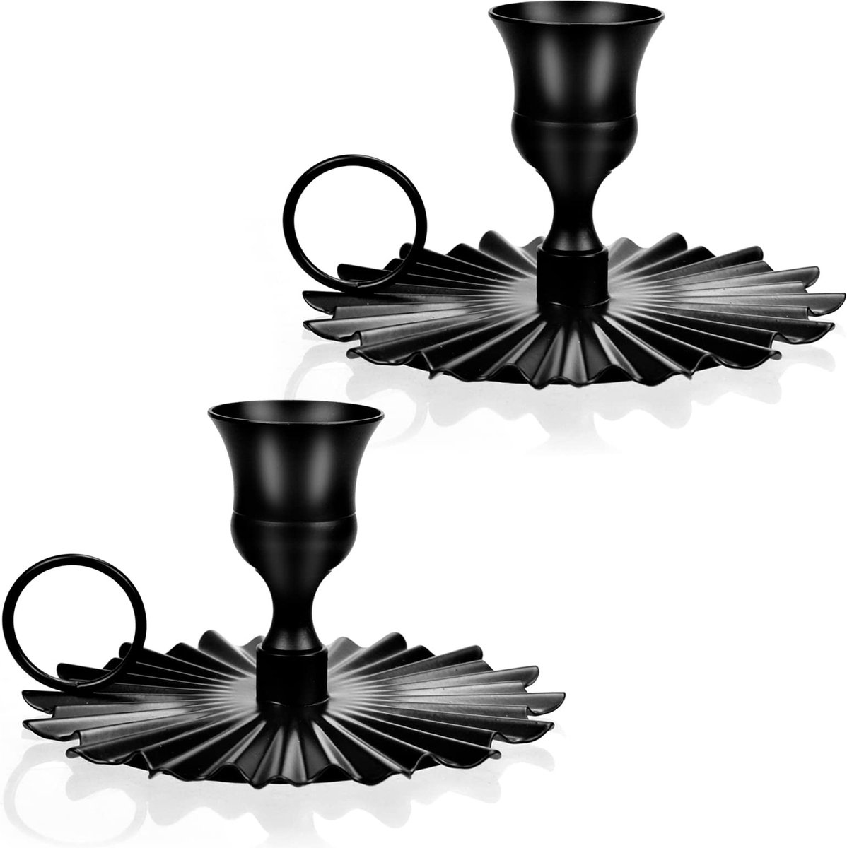 La'Moussawi ® Set van Twee Klassieke Zwarte Metalen Kaarsenhouders voor Diverse Gelegenheden en Decoraties