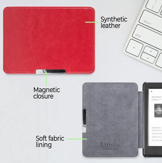 Lunso - Geschikt voor Kobo Glo / Glo HD / Touch 2.0 hoes (6 inch) - sleep cover - Rood van Merkloos — afbeelding 5