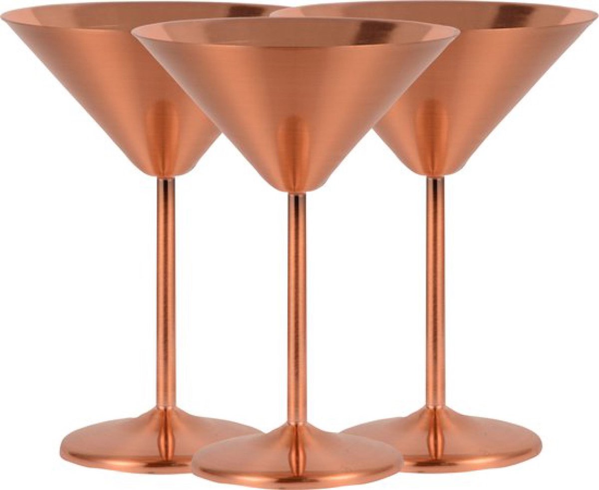 Fjesta© RVS Martiniglazen - Cocktailglazen - 25cl - Roségoud - 3 Stuks