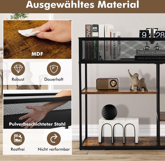 HOMCOM Consoletafel met 4 niveaus, industrieel design, 99,6 x 33,6 x 74 cm