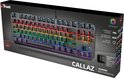 Zwart TKL gaming toetsenbord met multicolour verlichting en metalen top plate.