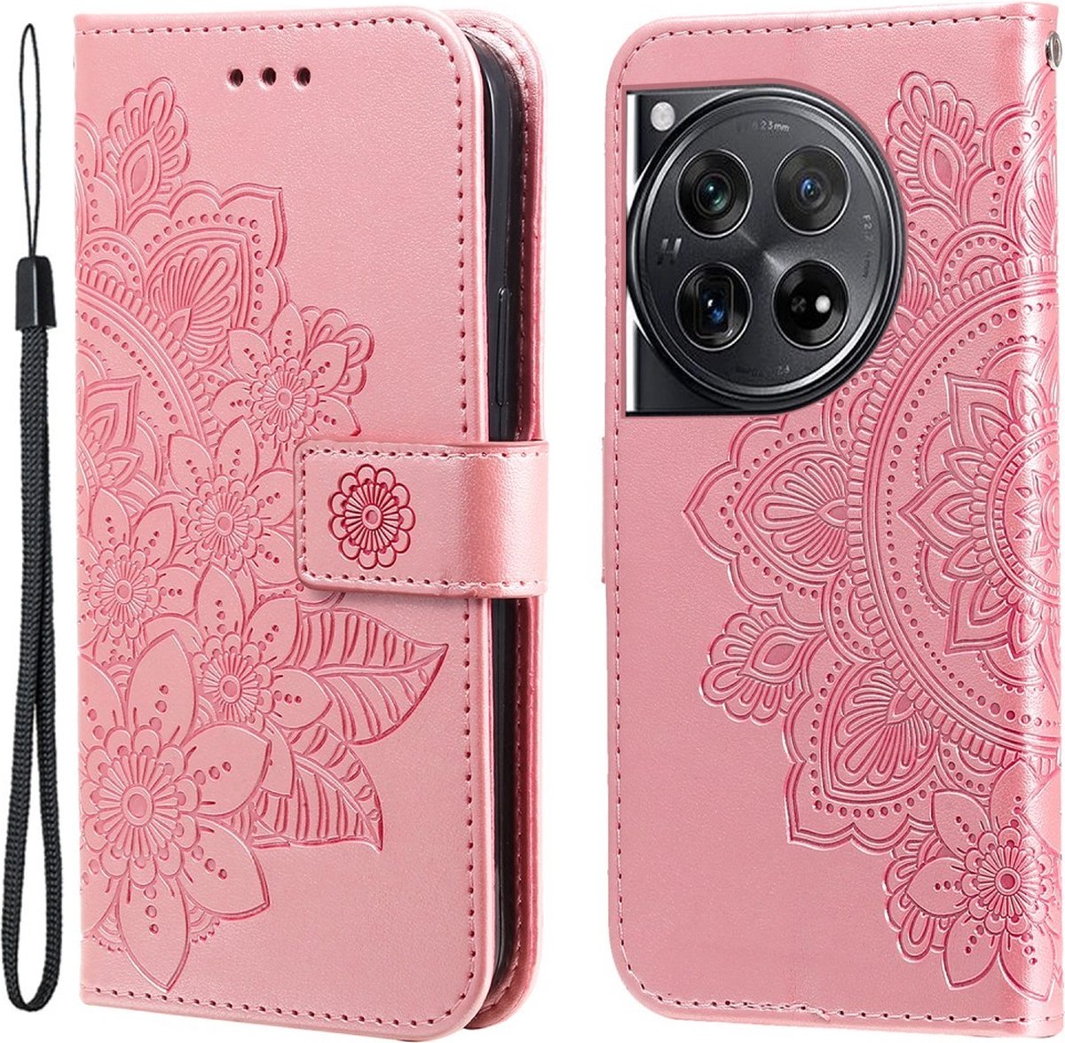 Coverup Hoesje - Geschikt voor OnePlus 12 Hoesje - Coverup Mandala Bloemen Book Case - Pink