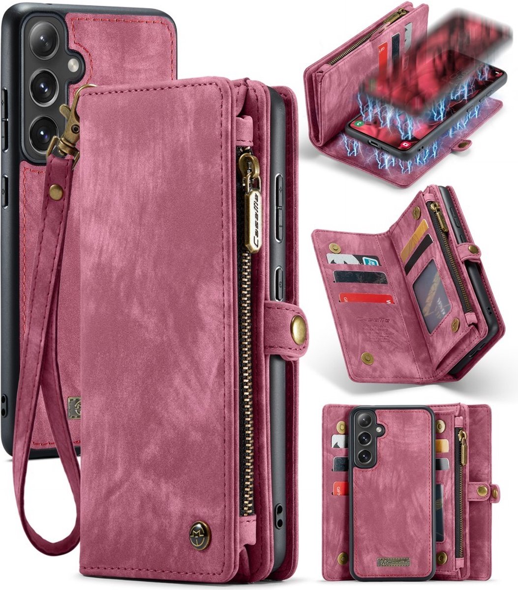 CaseMe Hoesje - Geschikt voor Samsung Galaxy S24 Plus Hoesje - CaseMe 008 2-in-1 Book Case & Back Cover met Portemonnee - Pink