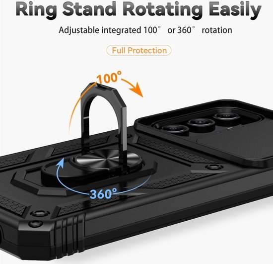 Coverup Ring Kickstand Couverture arrière avec Shield d'appareil photo adapté à la coque Samsung Galaxy A35 - Zwart