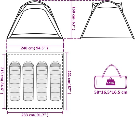 vidaXL - Tent - 4-persoons - waterdicht - snelontgrendeling - grijs - en - oranje van Vidaxl — afbeelding 5