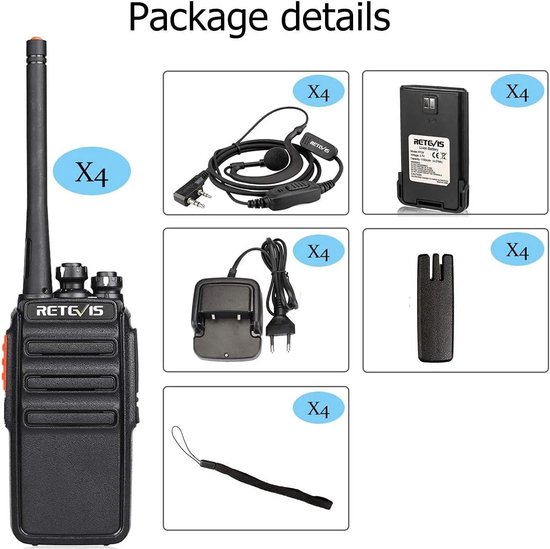 Retevis RT24 PMR446 Walkie Talkie UHF Sprechfunkgeräte Handfunkgerät(4pcs