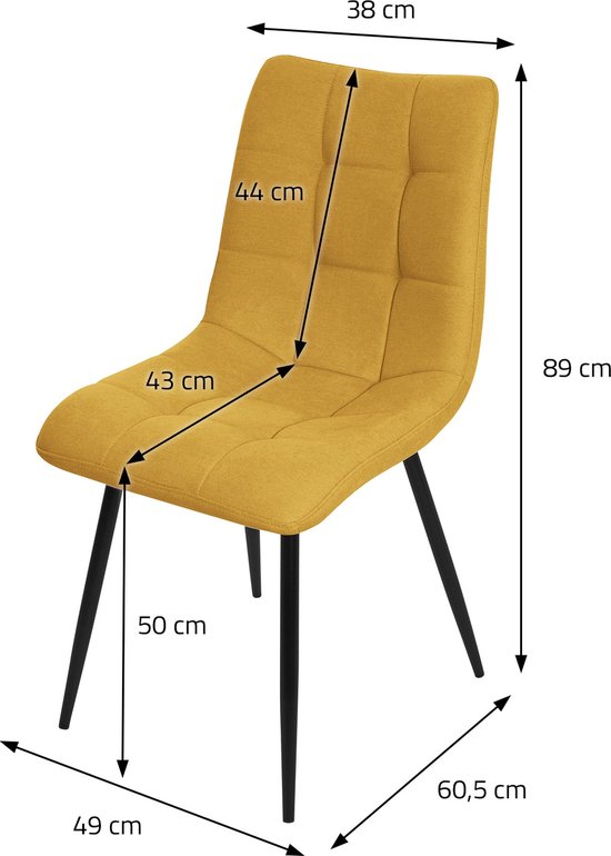Chaises de salle à manger lot de 4 Chaise de cuisine jaune moutarde avec revêtement en polyester et pieds en acier design ML