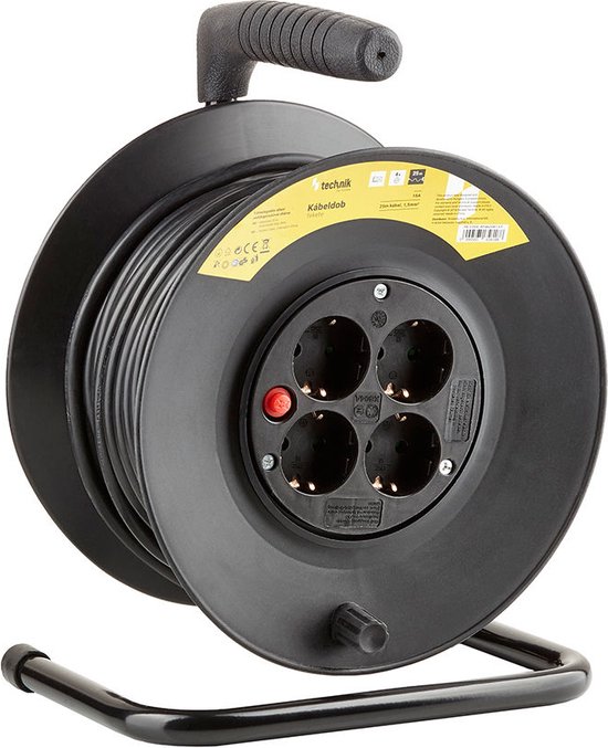 Foto: Technik kabelhaspel 50 meter 4 voudig haspel verlengsnoer geaard 3x1 5mm zwart